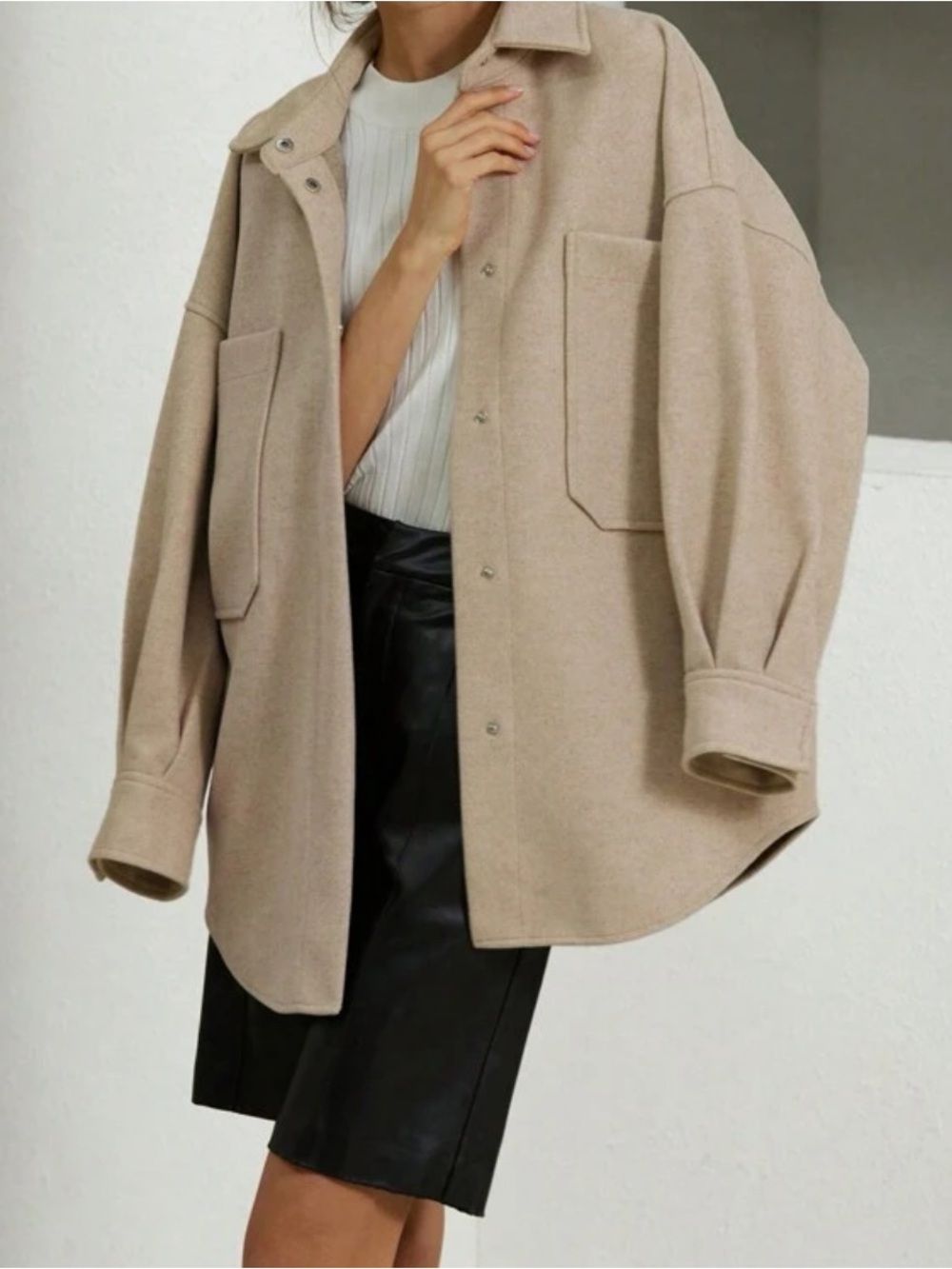 Women's Drop Shoulder Beige Button
Front Jacket